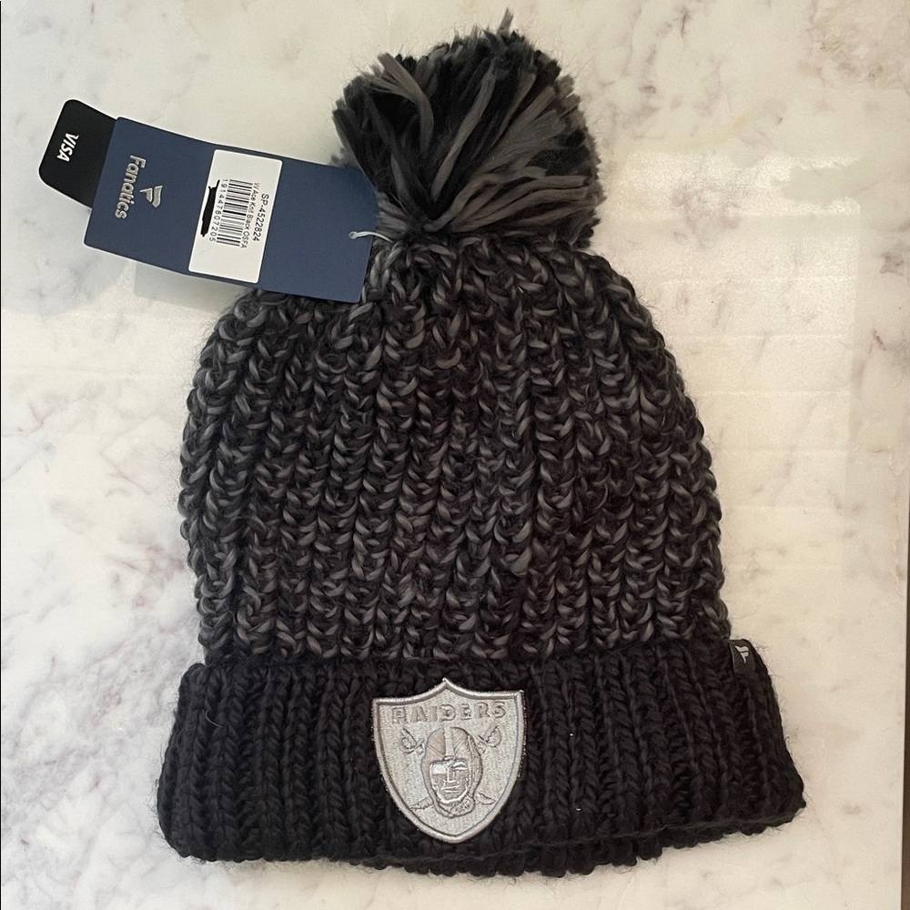 Fanatics Black and Gray Raiders Pom Beanie